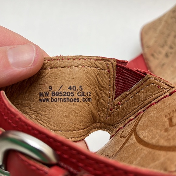 Born Sz 9 Red Leath Upper Shoe Wedge Cork Sole - Picture 7 of 7